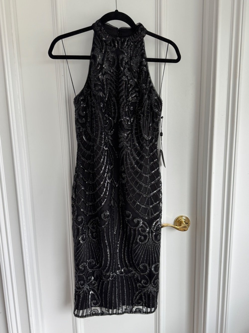 Stunning Adrianna Papell Black Beaded Halter Short Dress - 4